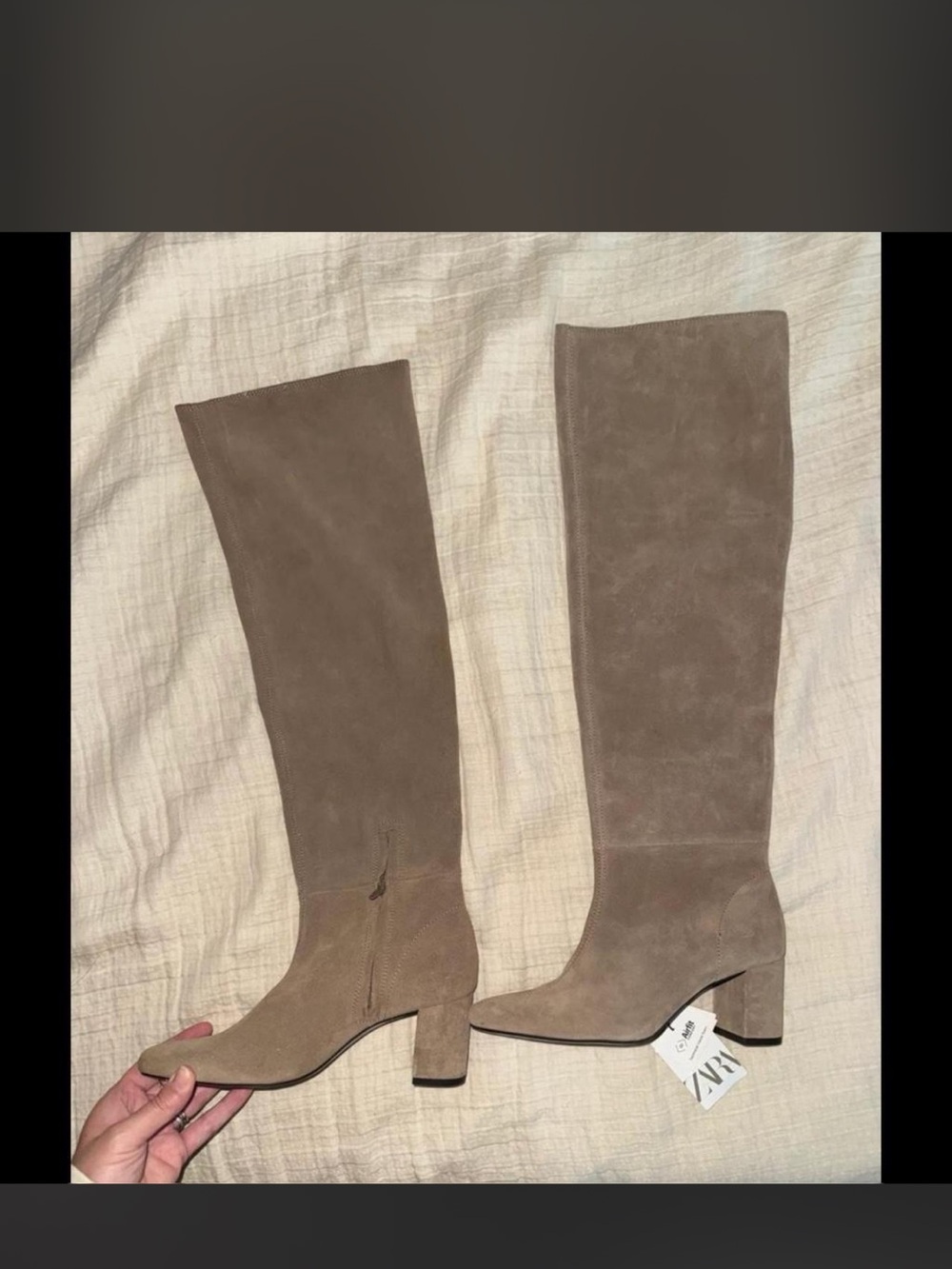 Zara Taupe Suede Over-the-Knee Block Heel Boots festival slouchy sz 7